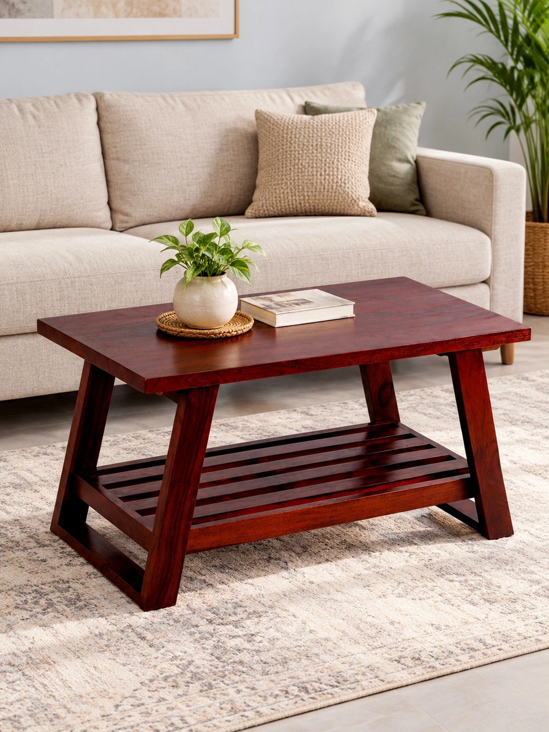 Ikiriya Alison Wood Accent Rectangle Coffee Table in Dark Walnut Finish