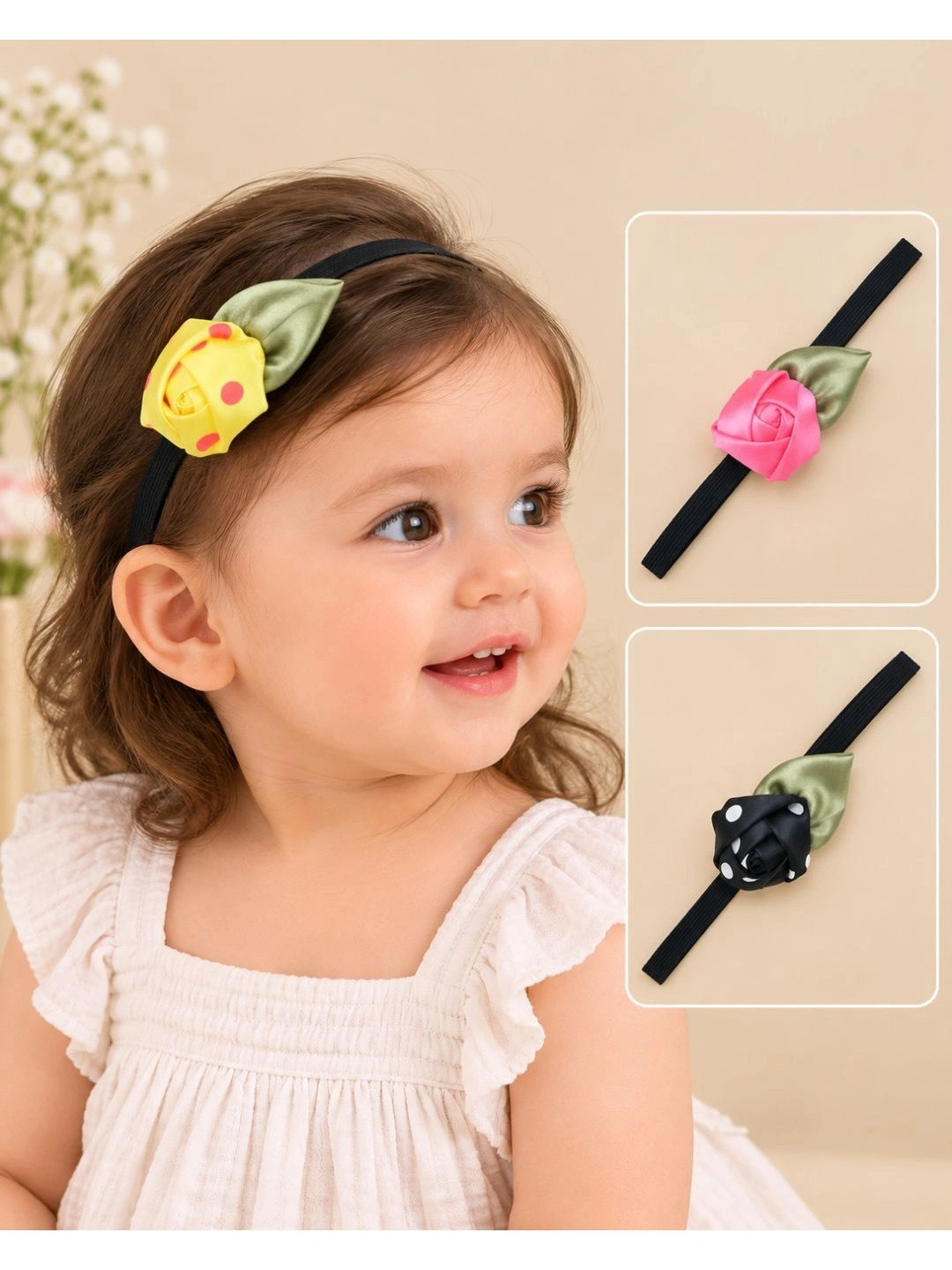 FUNKRAFTS Girls Set Of 3 Floral Embellished Headbands