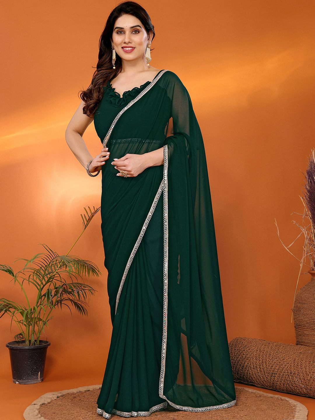 all about you Mirror Work Pure Georgette Saree