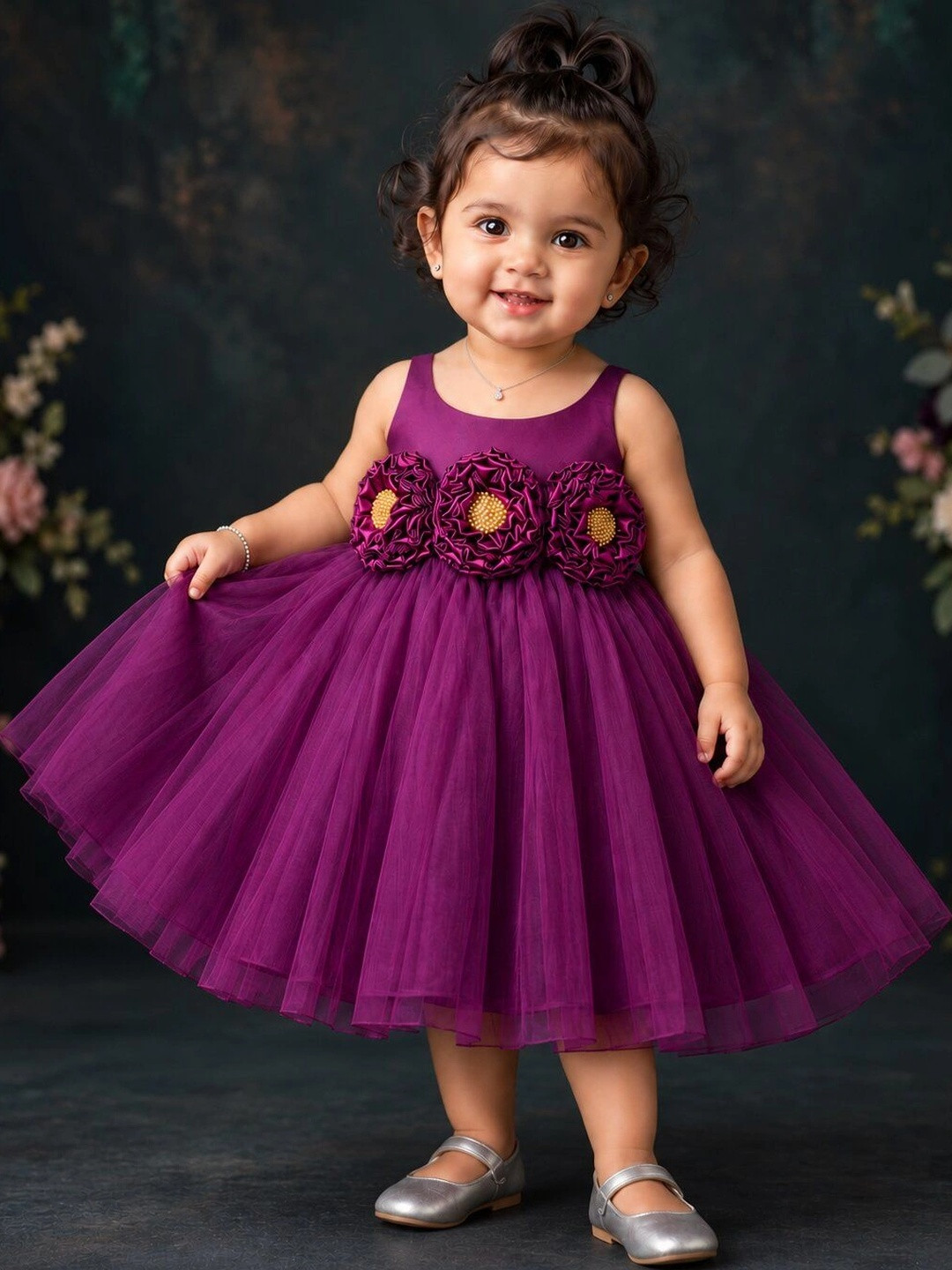 STANWELLS KIDS Floral Ruffled Net Fit & Flare Dress