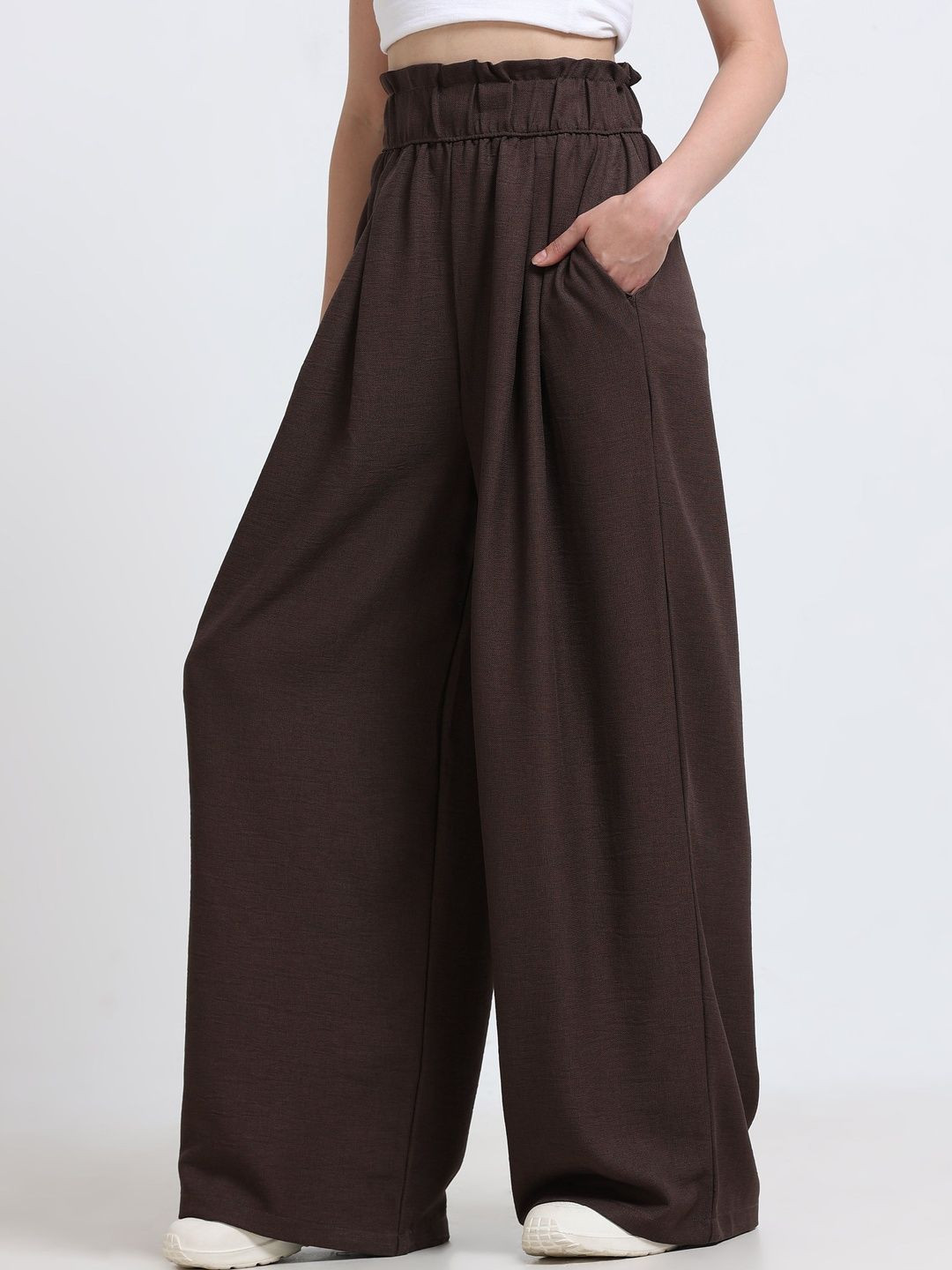Glam & Chique Women's High-Rise Paperbag Waist Wide-Leg Trousers