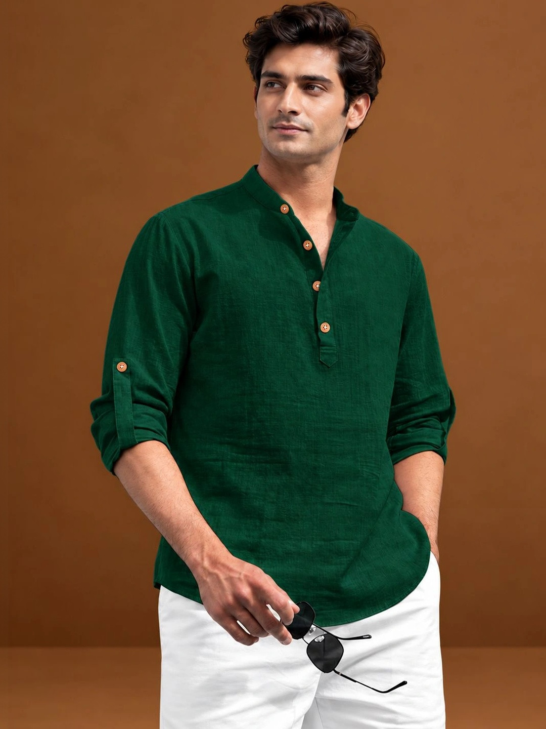 Vida Loca Band Collar Cotton Straight Slim Fit Short Kurta