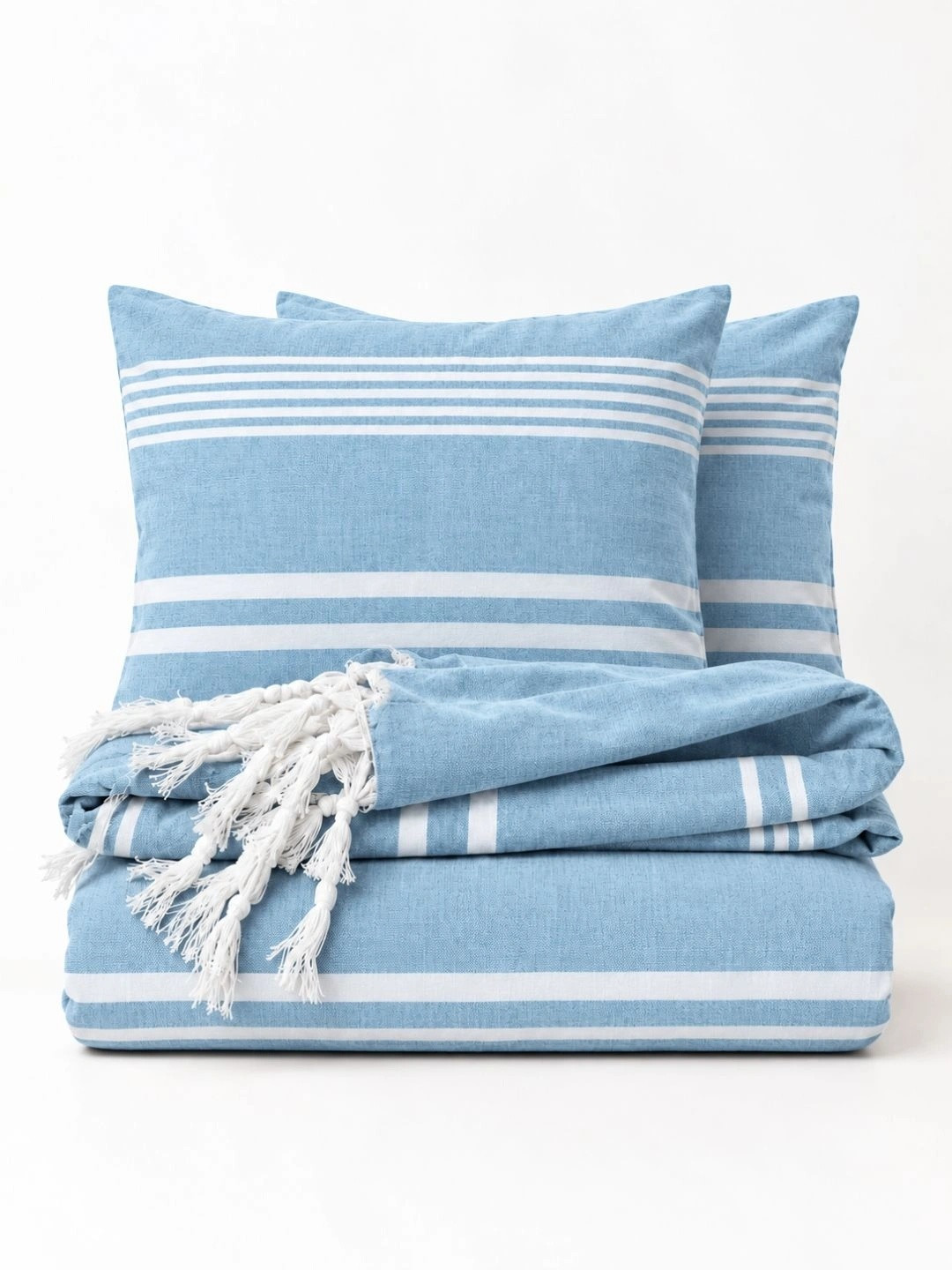 RANGOLI Turquoise Blue Striped Pure Cotton 400 TC Queen Superfine Bedsheet with 2 Pillow Covers-96 x 88 inches