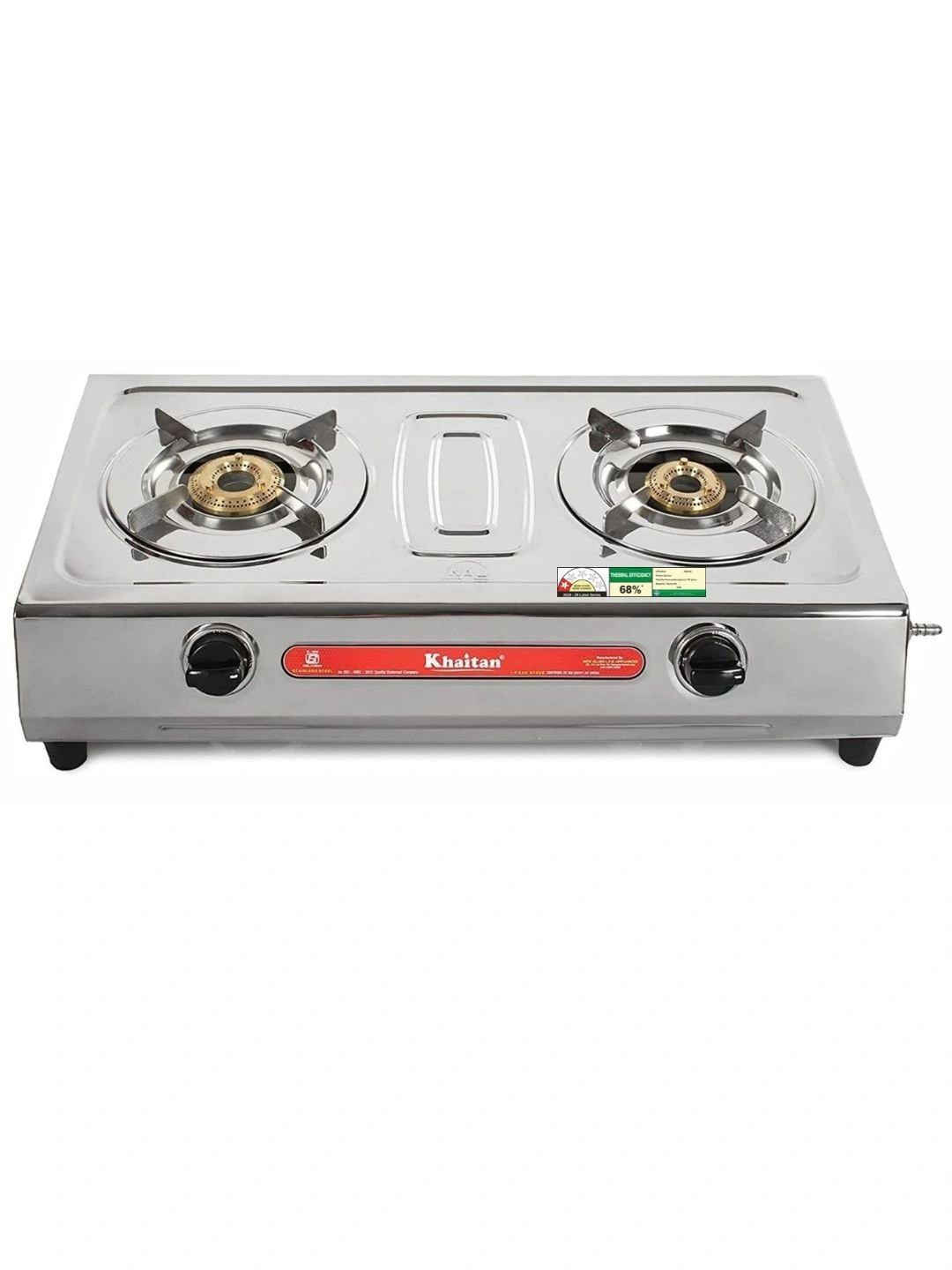 Khaitan White & Red 2 Burners VS2 Stainless Steel Smart Automatic Gas Stove
