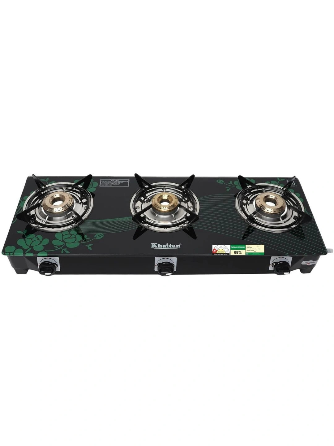 Khaitan Black 3 Burner Digital Toughened Glass Gas Stove