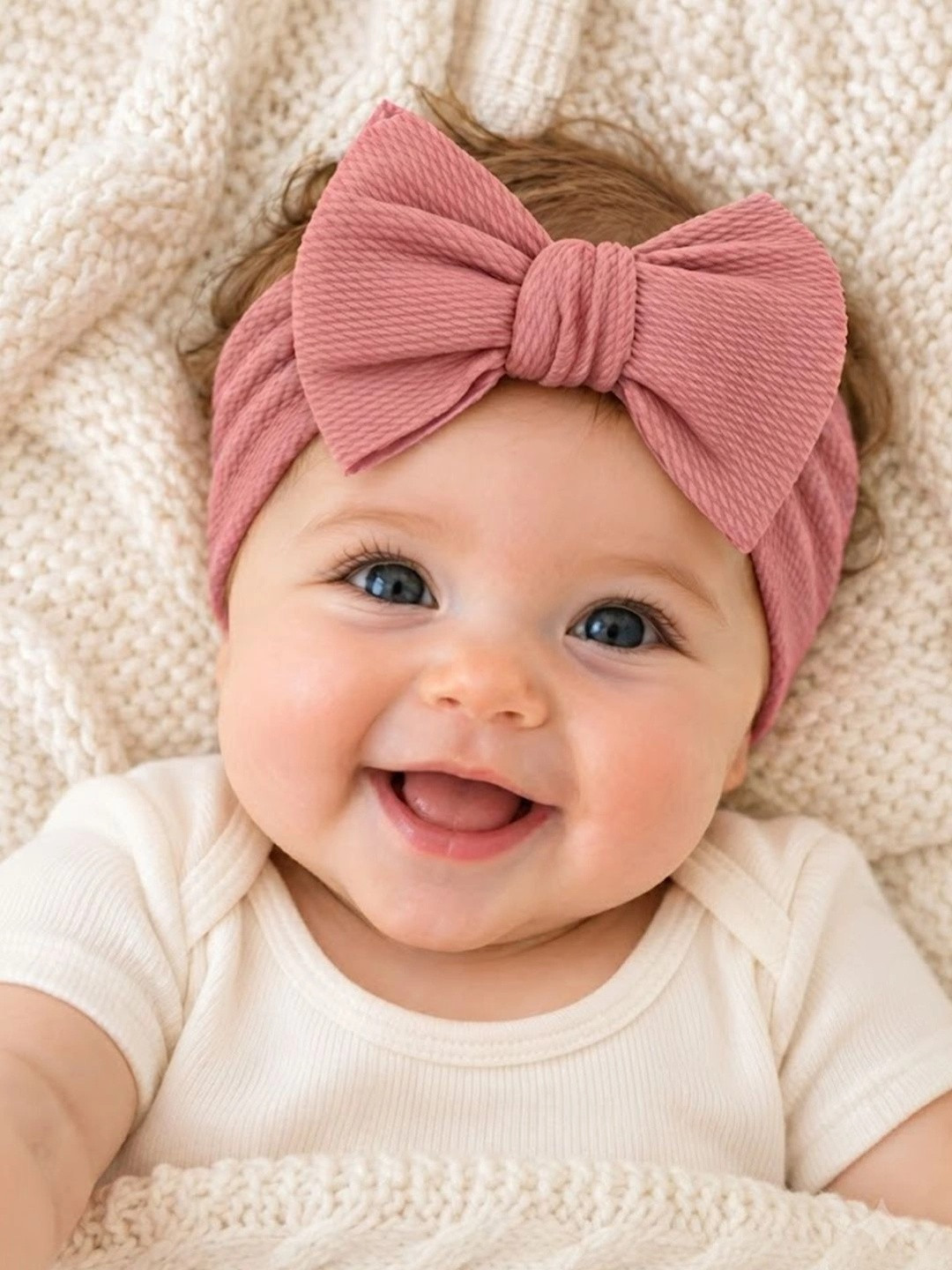 Babymoon Girls Peach-Coloured Bow Embellished Headband