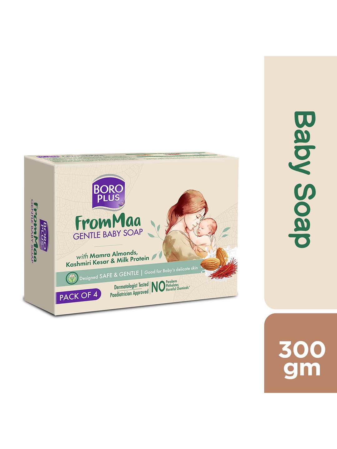 BOROPLUS Set of 4 FromMaa Gentle Baby Bathing Soap with Almonds & Kesar - 75 g each