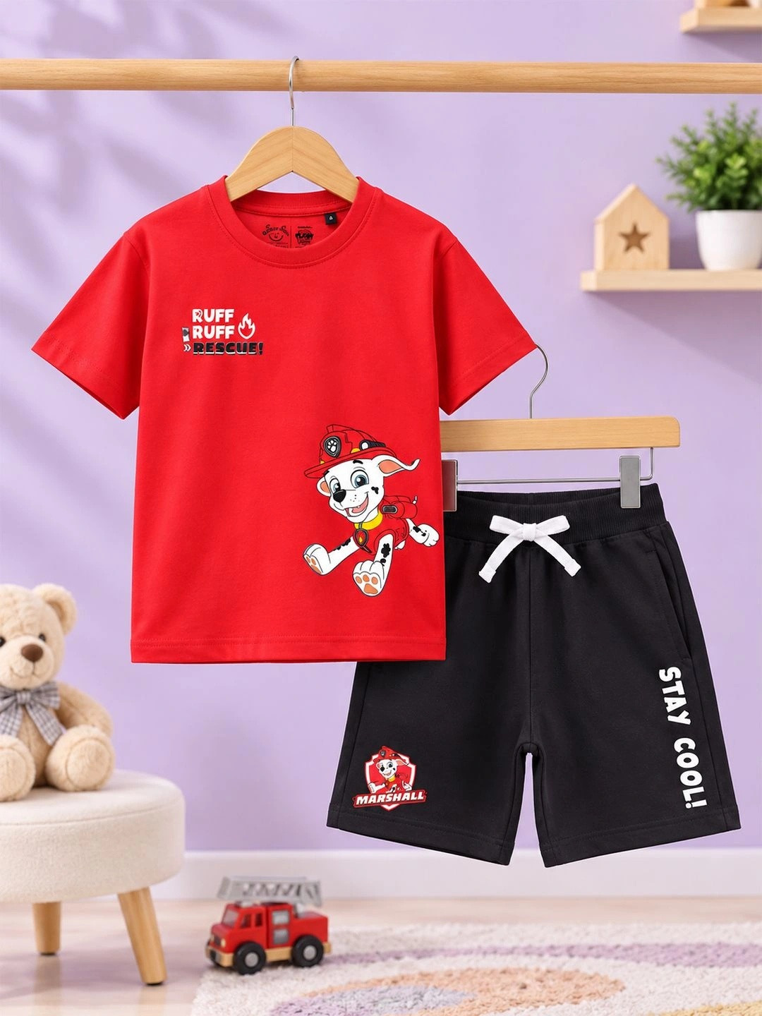 Button Bear Boys Cotton Paw Patrol Printed Short Sleeve T-Shirt & Shorts