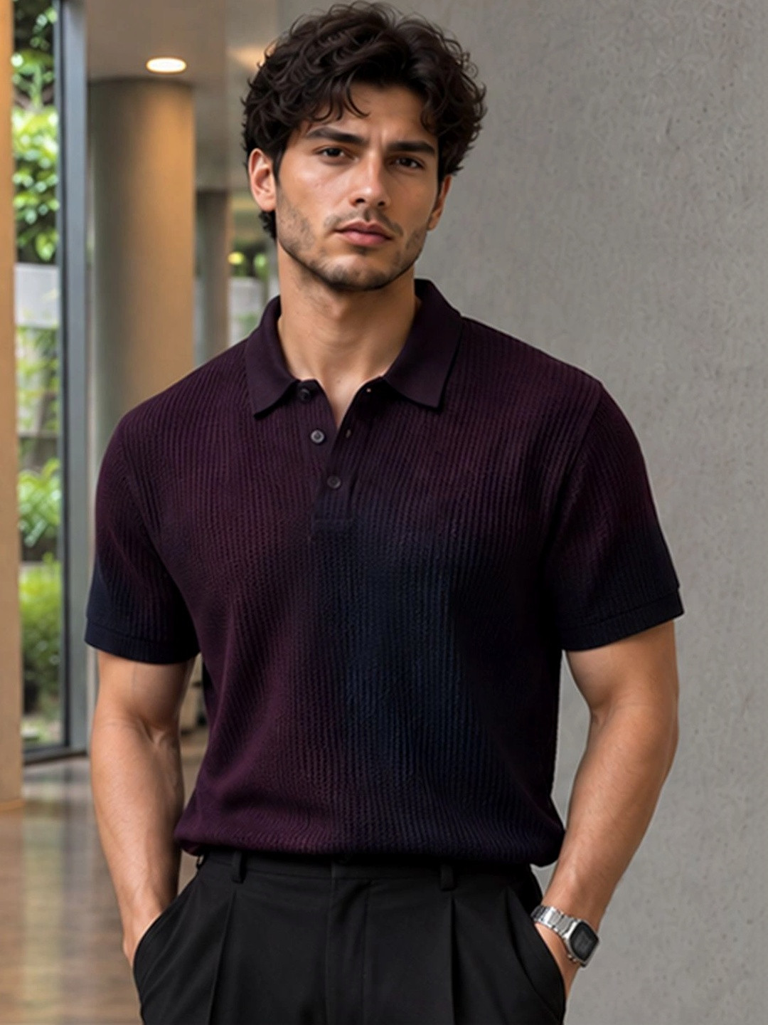 Powerlook Sprayed Structure Printed Cotton Polo Collar Short Sleeves T-shirt
