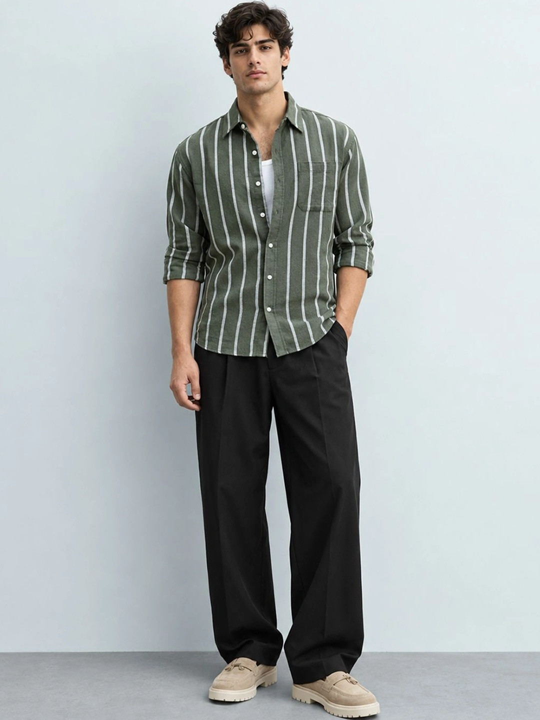 Powerlook Structure Vertical Stripes Cotton Long Sleeves Shirt