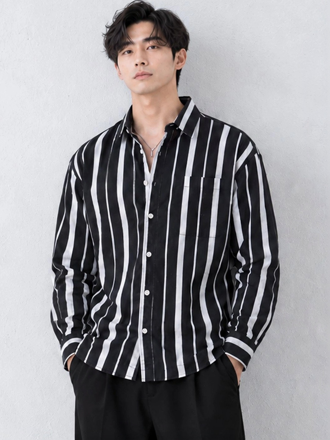 Powerlook Lightweight d Vertical Stripes Cotton Long Sleeves Shirt