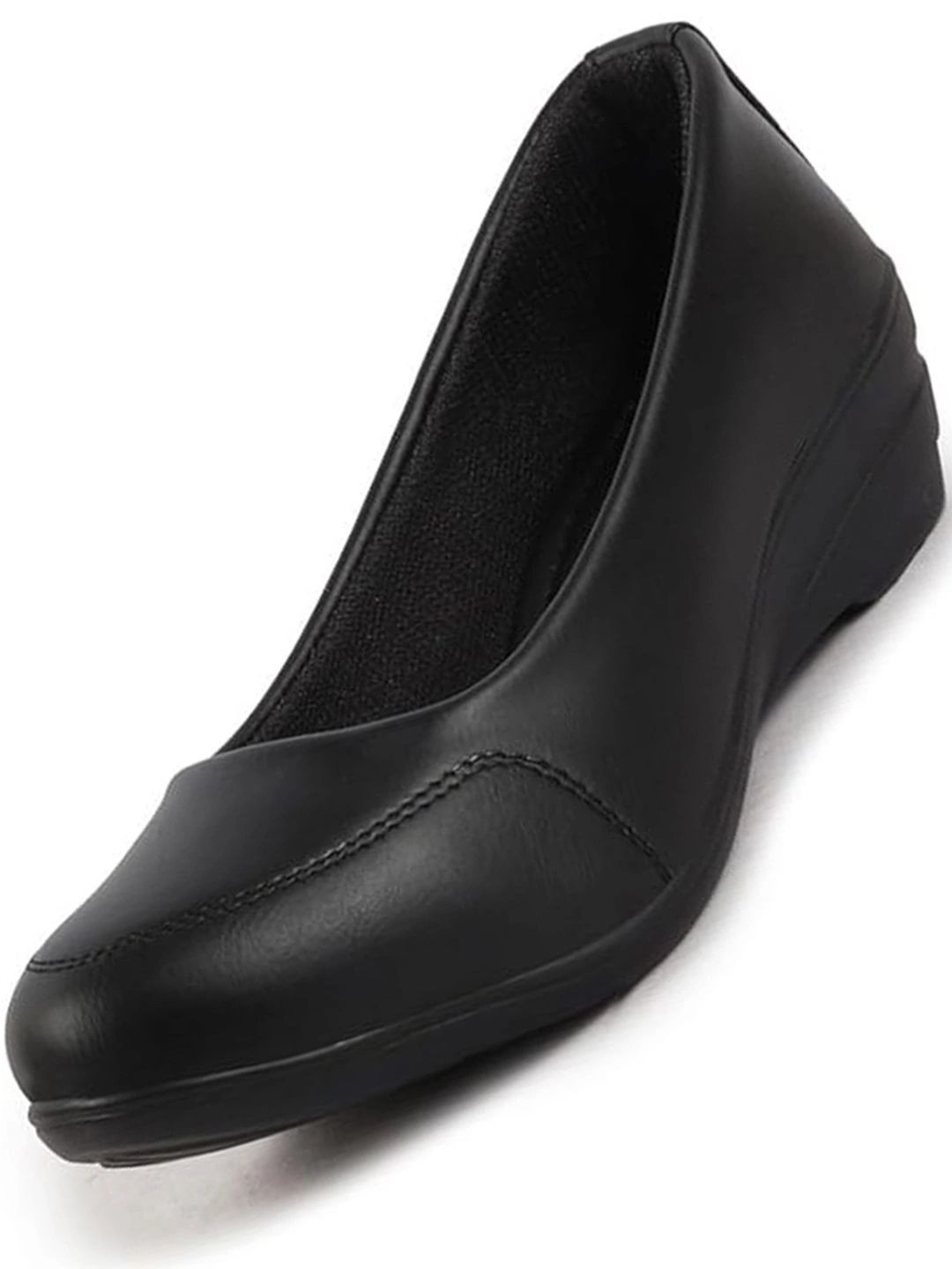 FAUSTO Women Black Formal Platform Wedge Heel Slip On Ballerina Shoes