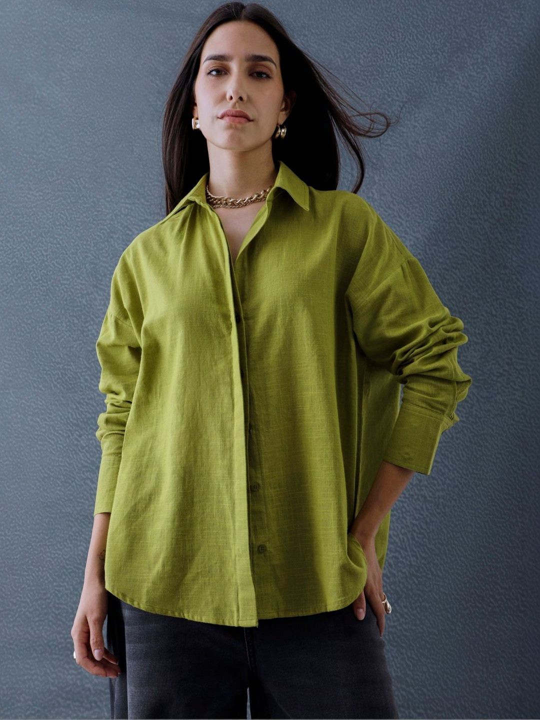 VOLTEDGE Women Oversized Cotton Casual Shirt