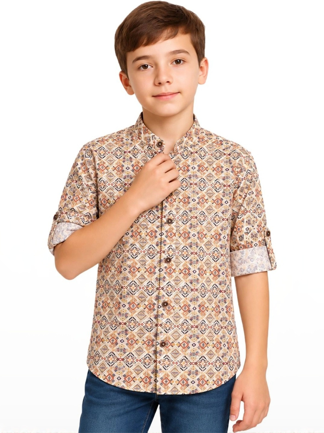 CAVIO Boys Standard Opaque Ethnic Motifs Printed Cotton Casual Shirt