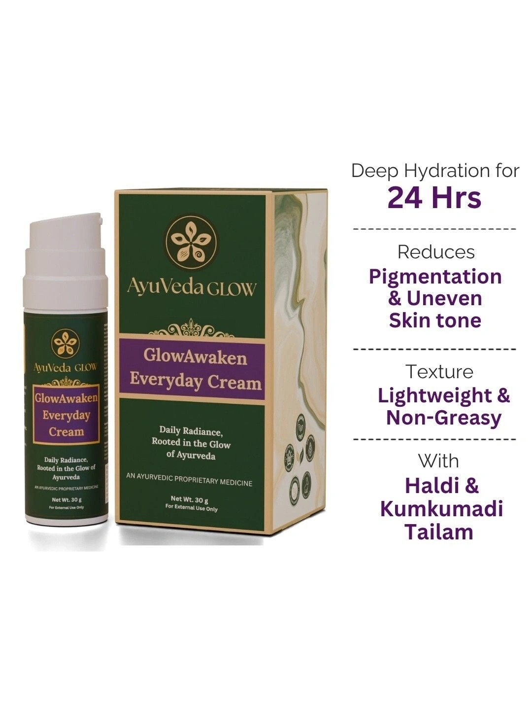 AyuVeda Glow GlowAwaken Ayurvedic Everyday Face Cream with Kumkumadi Tailam - 30 g
