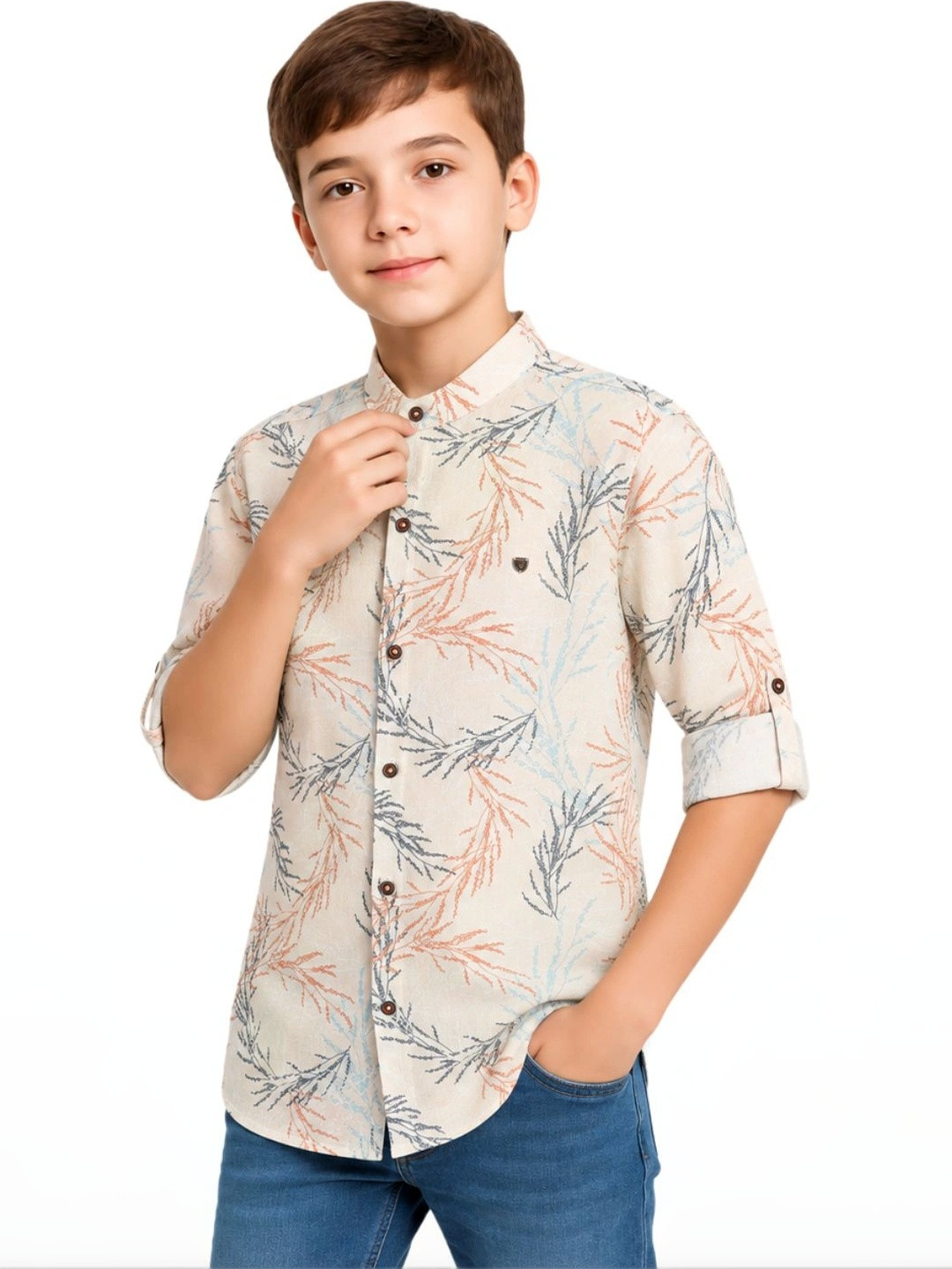 CAVIO Boys Standard Opaque Floral Printed Cotton Casual Shirt