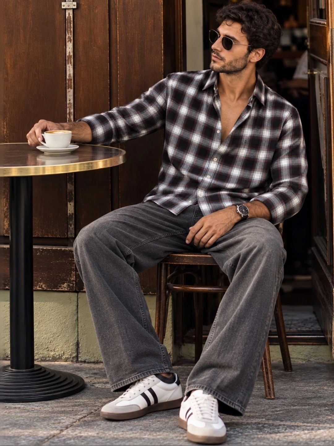 XKIND Men Standard Slim Fit Tartan Checks Checked Casual Shirt