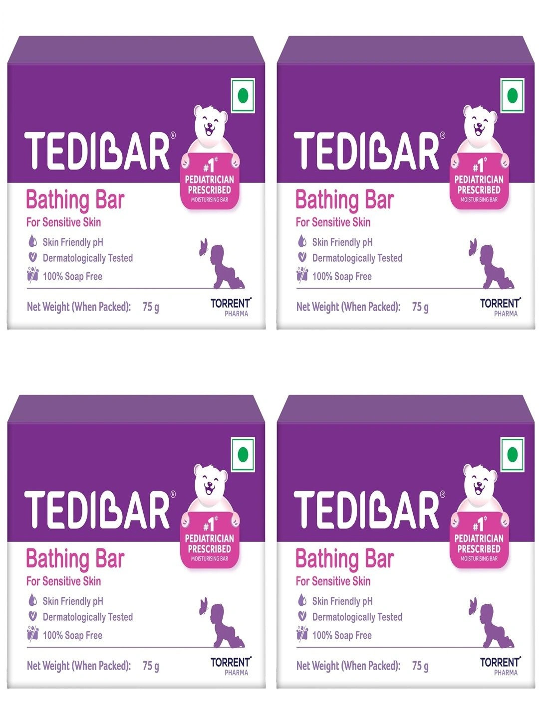 Tedibar Set Of 4 Moisturizing Baby Bathing Bar - 75 g Each