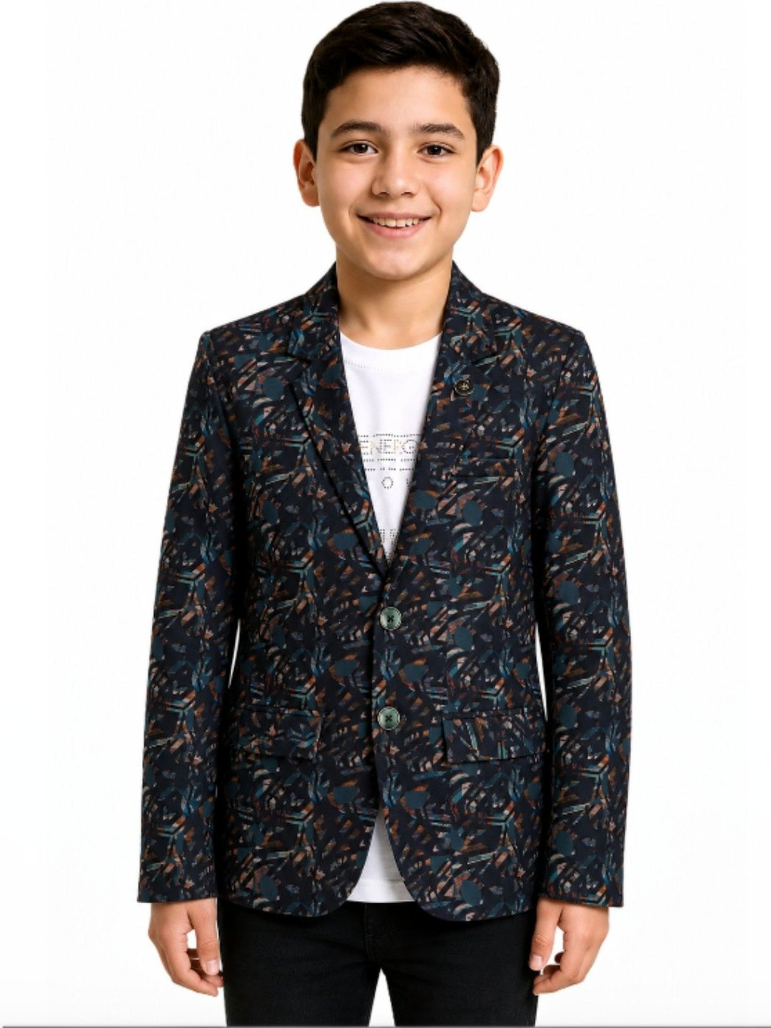 CAVIO Boys Geometric Pure Cotton Cambric Blazer With T-shirt