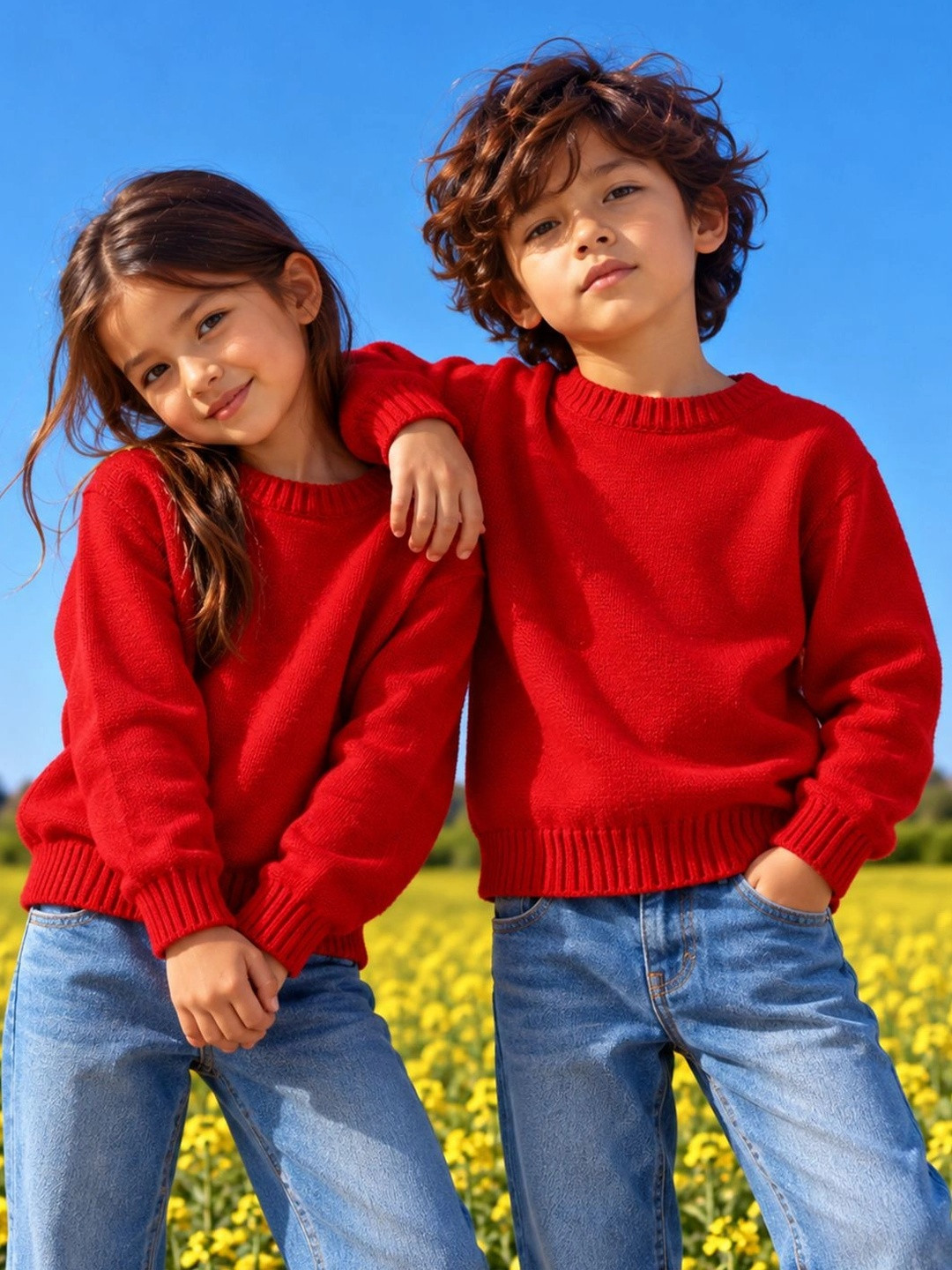 Purple United Kids Kids Round Neck Cotton Pullover Sweater