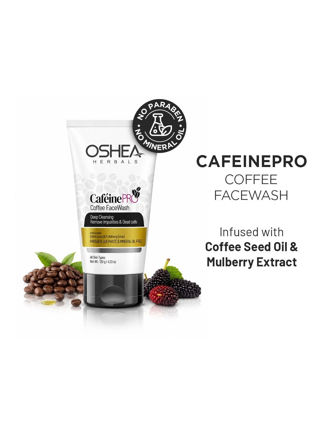 Oshea Herbals Cafeine Pro Coffee Face Wash with Coffee Seed Oil & Mulberry Extract 120 g