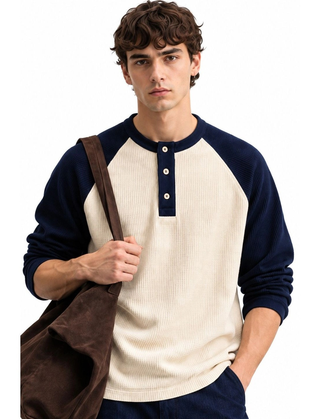 COAS Men Colourblocked Henley T-shirt - Image 1