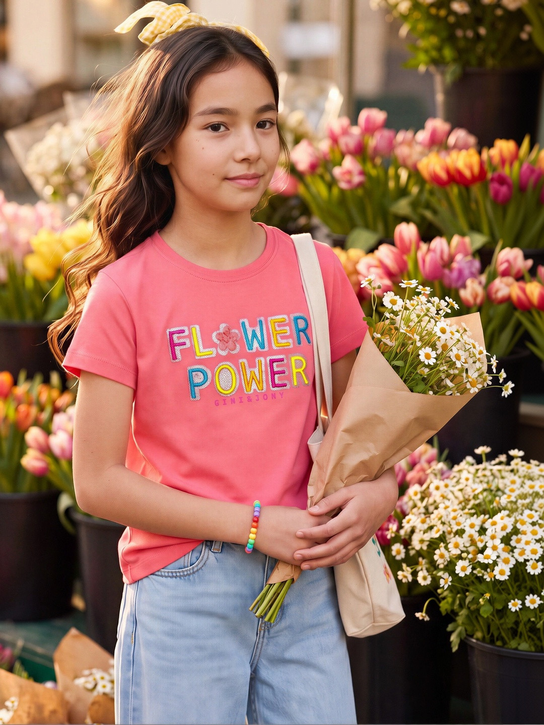Gini and Jony Girls Embroidered Pure Cotton Short Sleeve T-Shirt