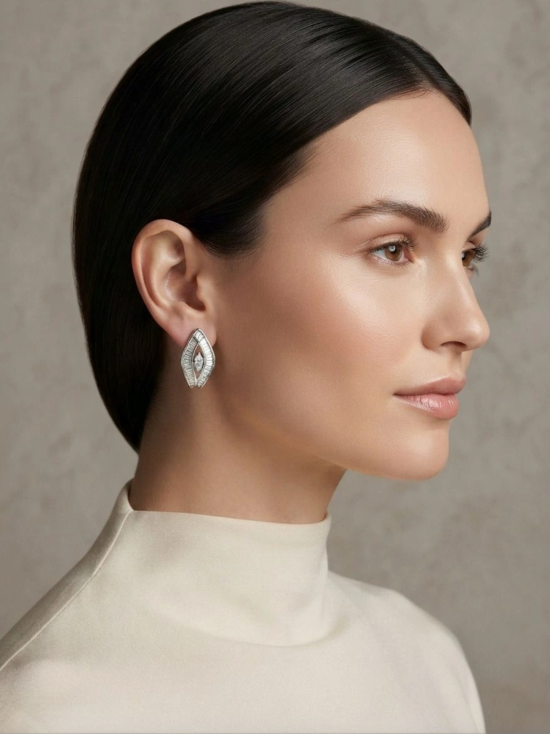 Adwitiya Collection Silver-Plated Sparkling Baguette Cubic Zirconia Curved Stud Earrings