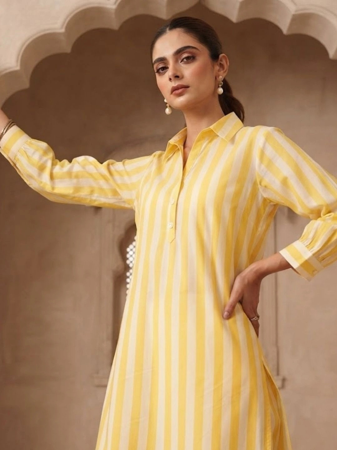 mokshi Women Striped Regular Pure Cotton Kurta with Palazzos