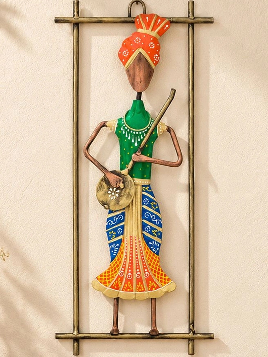 Golden Peacock Musician Man Playing Musical Instrument Wood Matte Wall Hangings-14.2In
