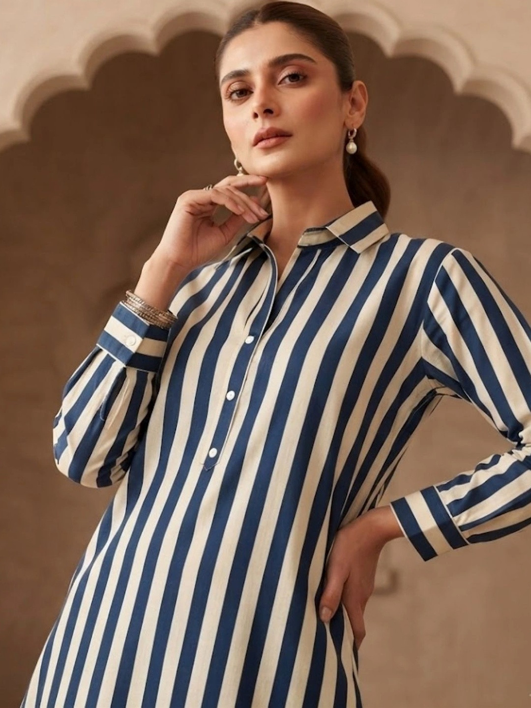 mokshi Women Striped Regular Pure Cotton Kurta with Palazzos