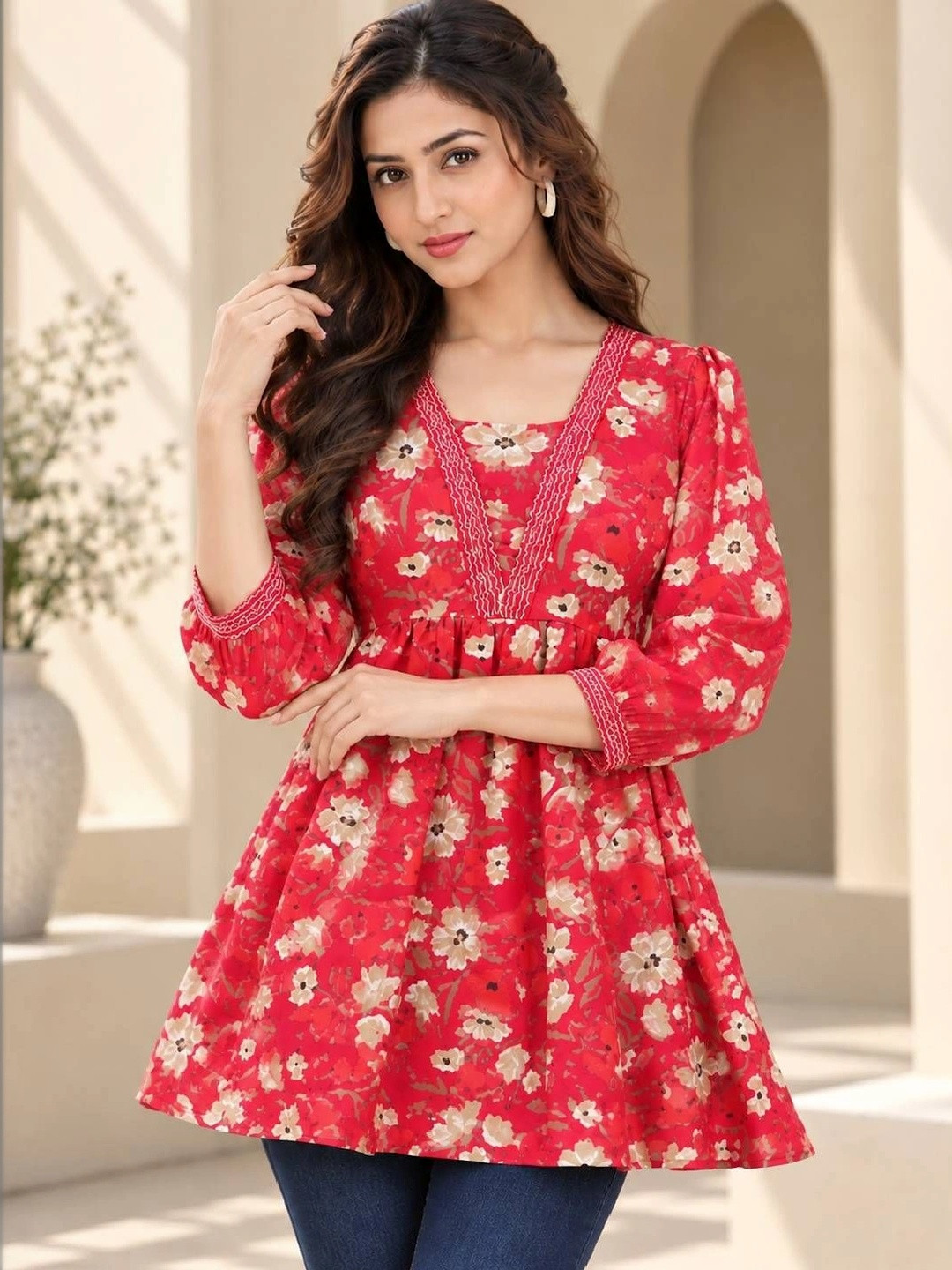 MEWEAR Floral Print Cotton Top