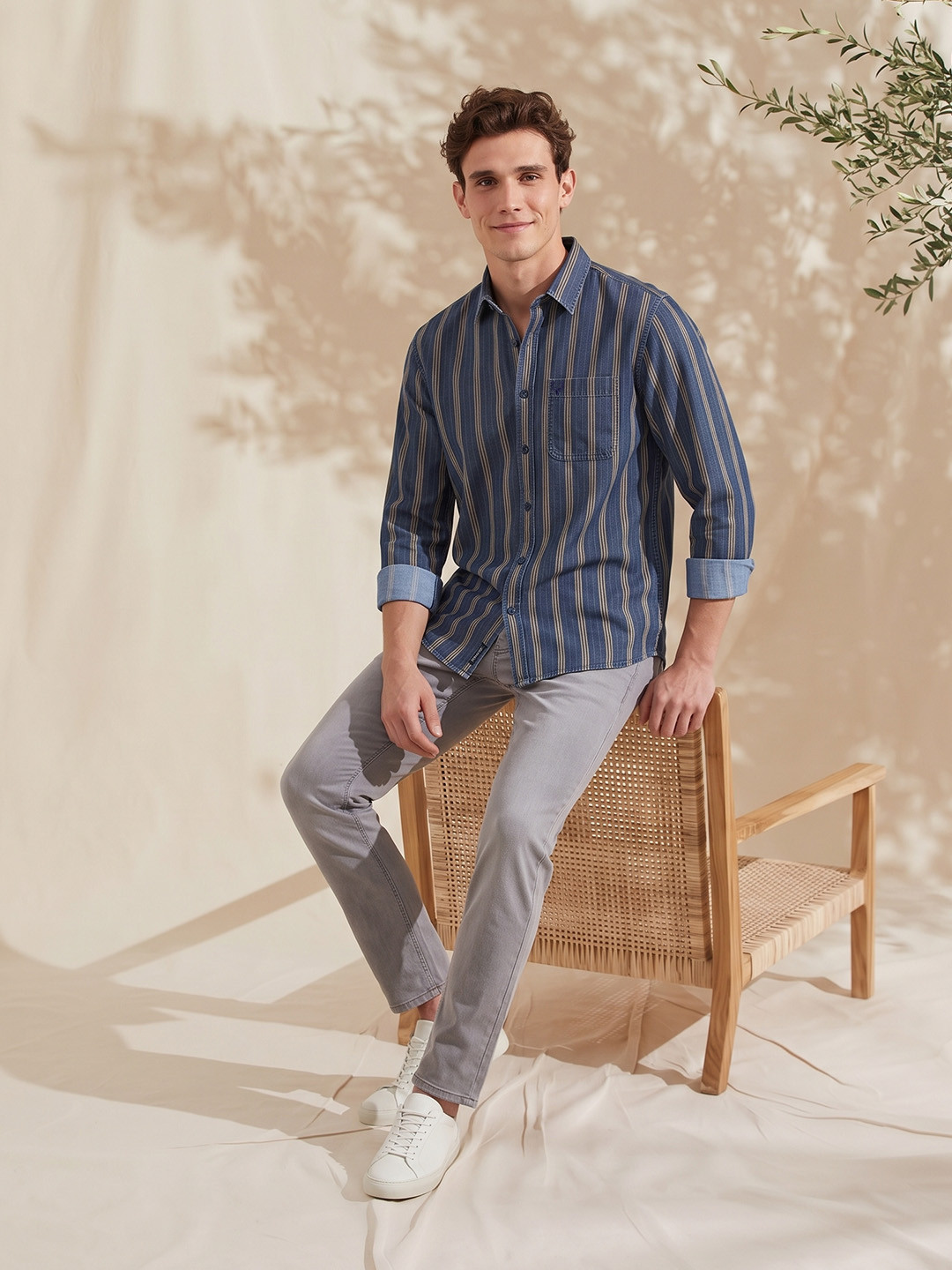 Allen Solly Pure Cotton Custom Slim Fit Striped Casual Shirt