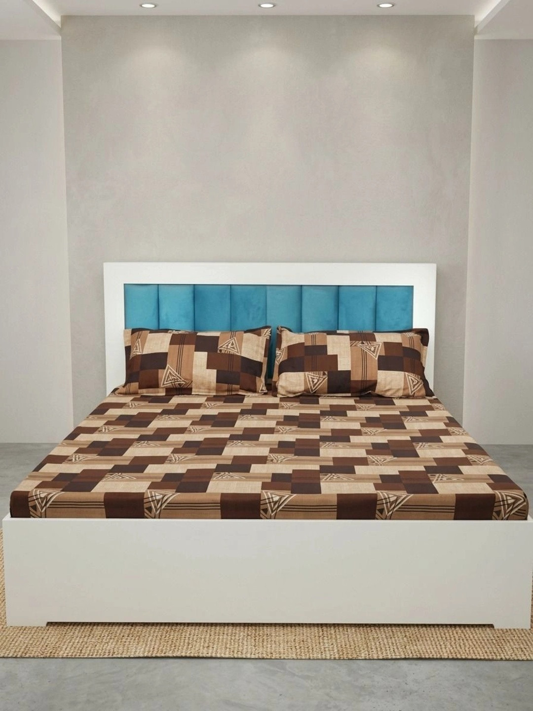 Adwitiya Brown Geometric Polycotton 210 TC Queen Bedsheet with 2 Pillow Covers-90 x 100 inches