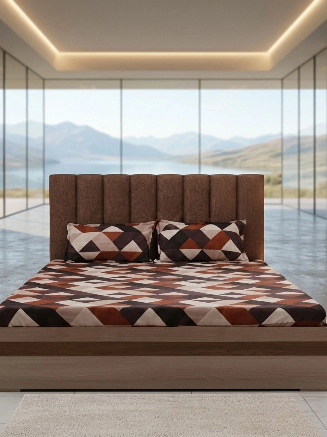 Adwitiya Brown Geometric Polycotton Skin-Friendly 210 TC Queen Fine Bedsheet with 2 Pillow Covers-90 x 100 inches