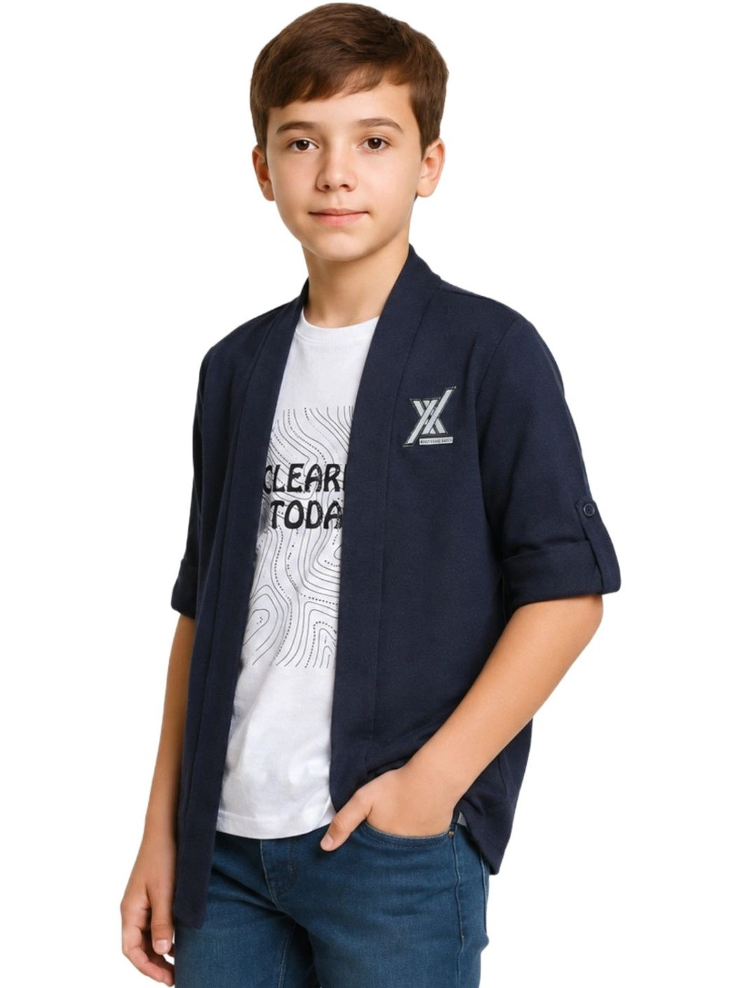 CAVIO Boys Long Sleeves Open Front Shrug With T-Shirt