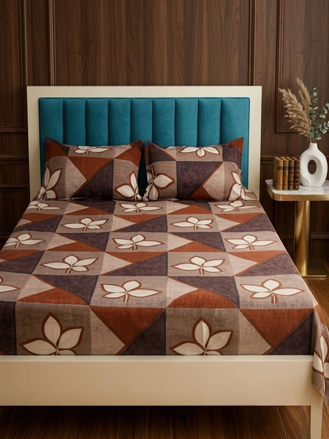 Adwitiya Grey Floral Polycotton 210 TC Queen Fine Bedsheet with 2 Pillow Covers-90 x 100 inches