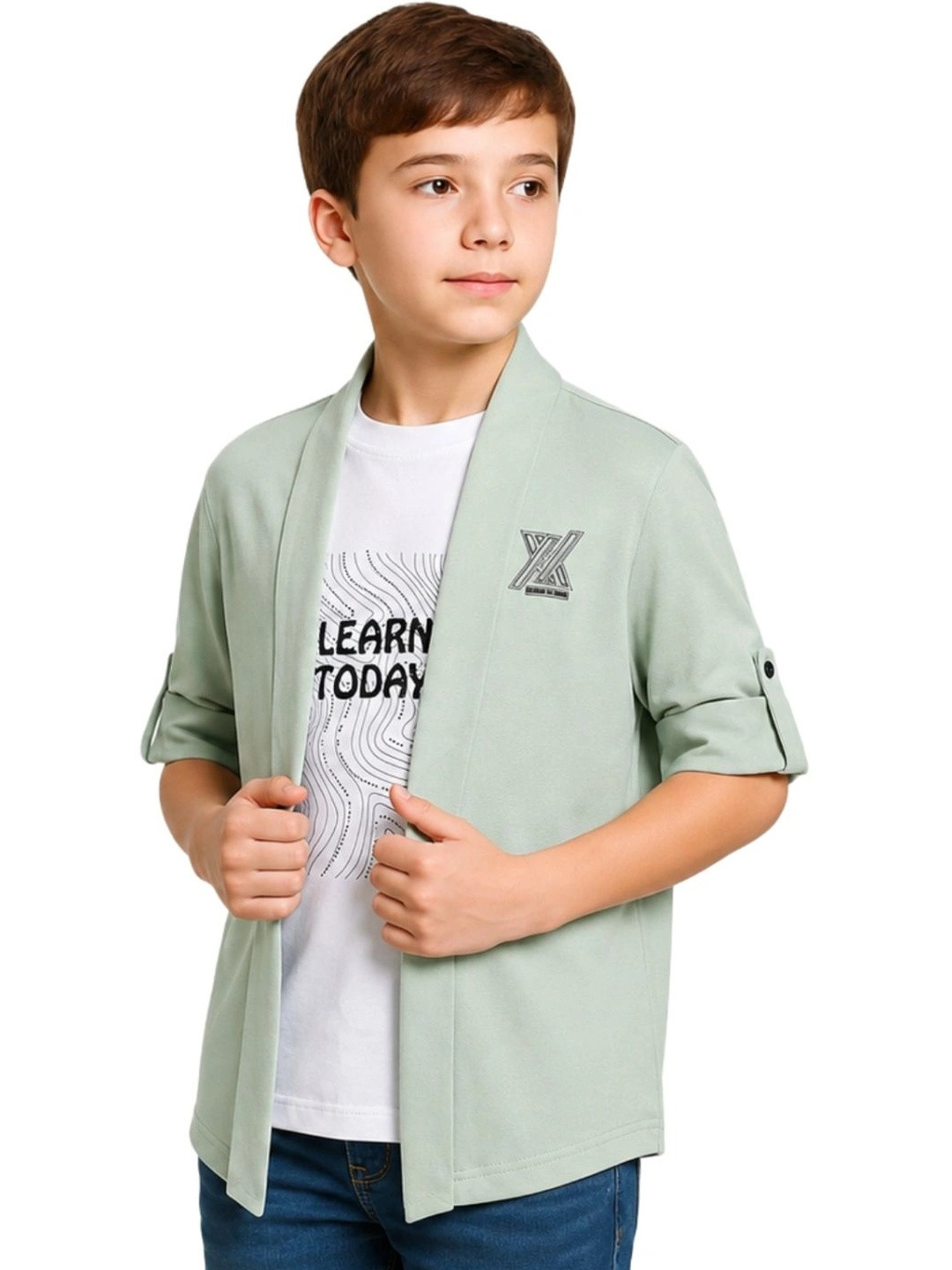 CAVIO Boys Long Sleeves Open Front Shrug With T-Shirt