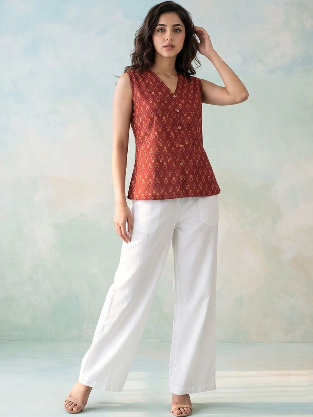AADVIKA Women Cotton Top  Block Print