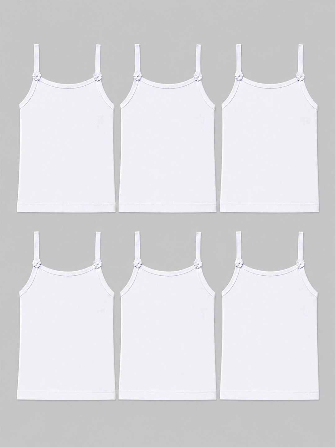 DYCA Girls Pack Of 6 White Solid Cotton Camisoles