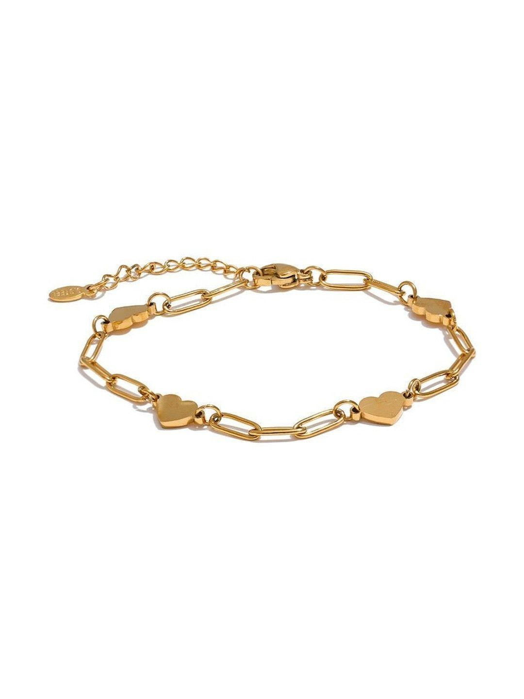 DIVING SWAN Women 18K Thick Gold Plated Diya Paperclip Heart Link Charm Bracelet