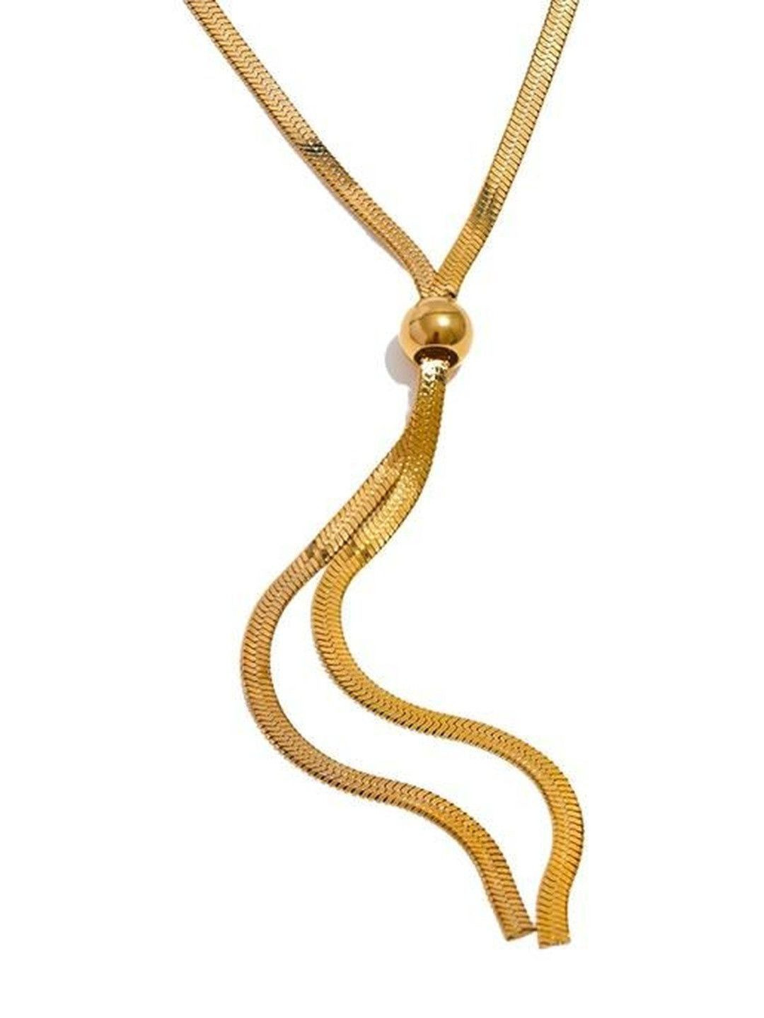DIVING SWAN Women 18K Thick Gold Plated Chavi Flowline Drop Necklace
