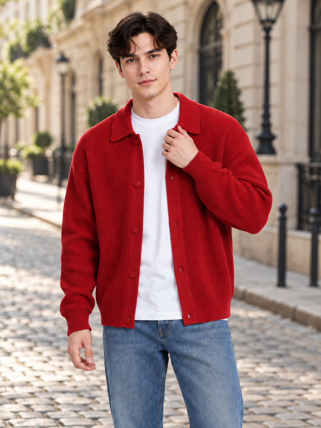 StyleCast Men Striped Spread Collar Long Sleeves Cape Jacket