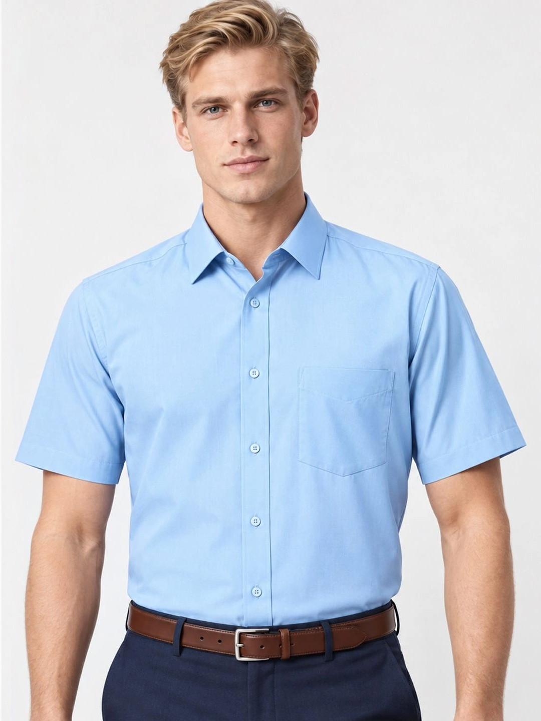 English Navy Spread Collar Slim Fit Formal Shirt