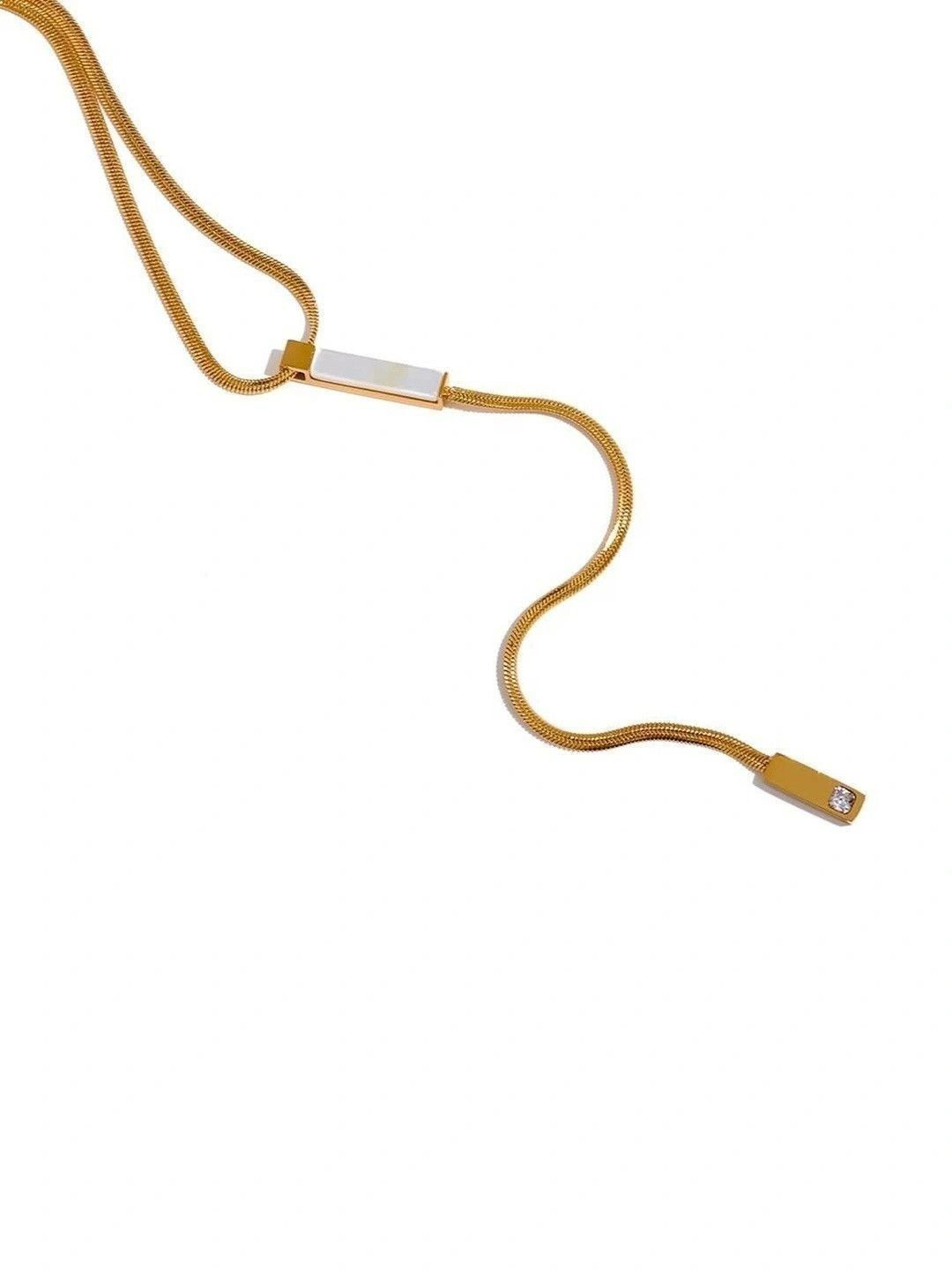 DIVING SWAN Women 18K Thick Gold Plated Kaira Slider Bar Drop Necklace