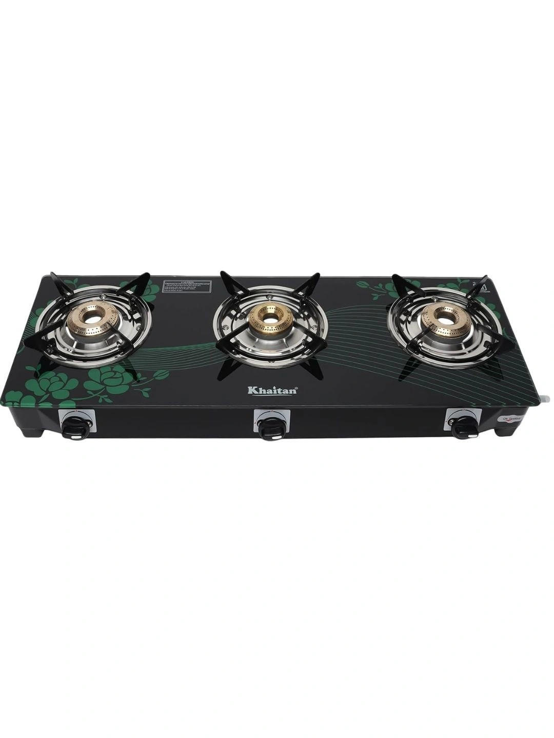 Khaitan Black 3 Burner Digital Toughened Glass Gas Stove