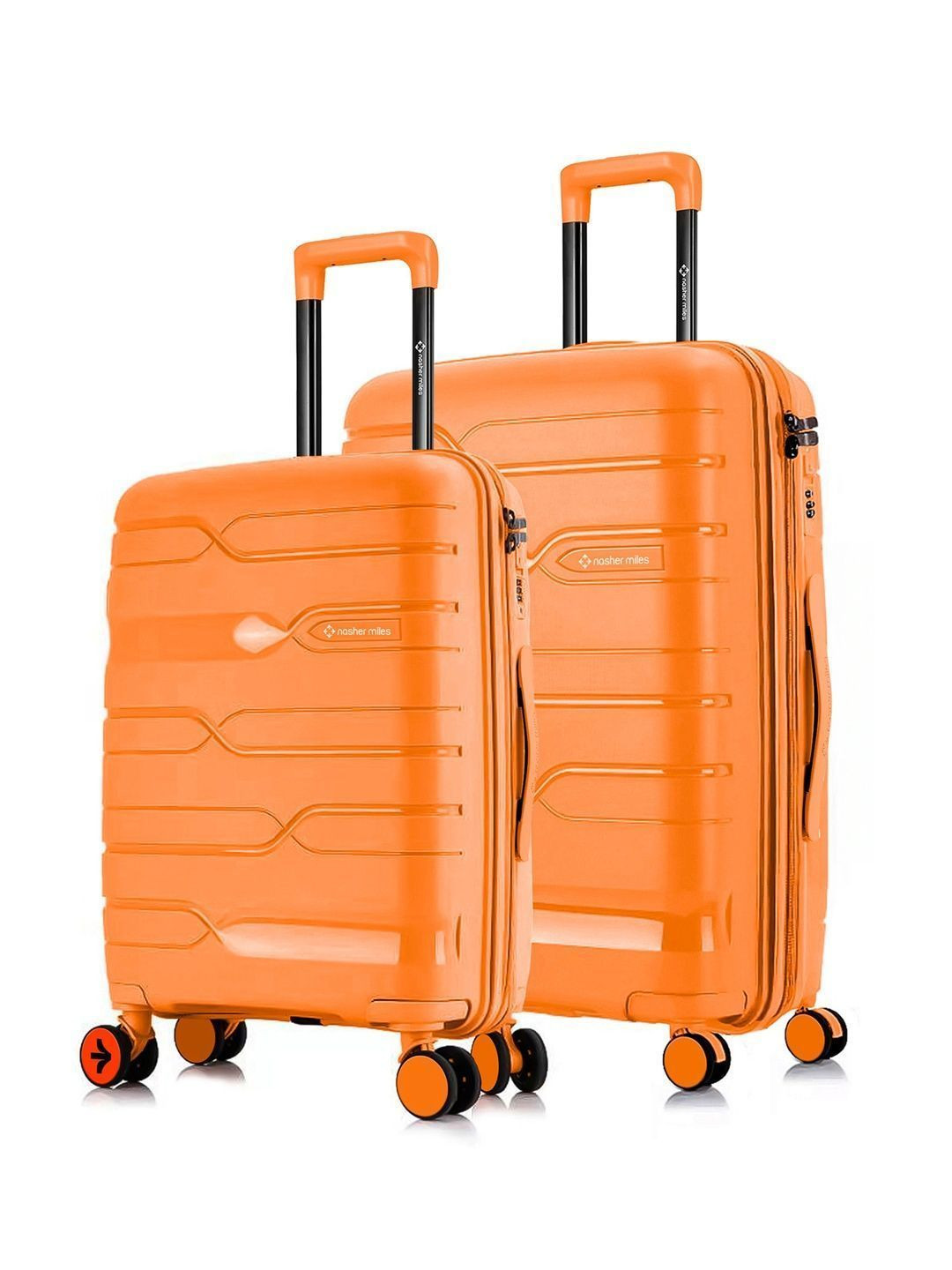Nasher Miles Paris Combo Set of 2 Orange Medium & Large Hard Suitcase Trolley Bag 76L/111L