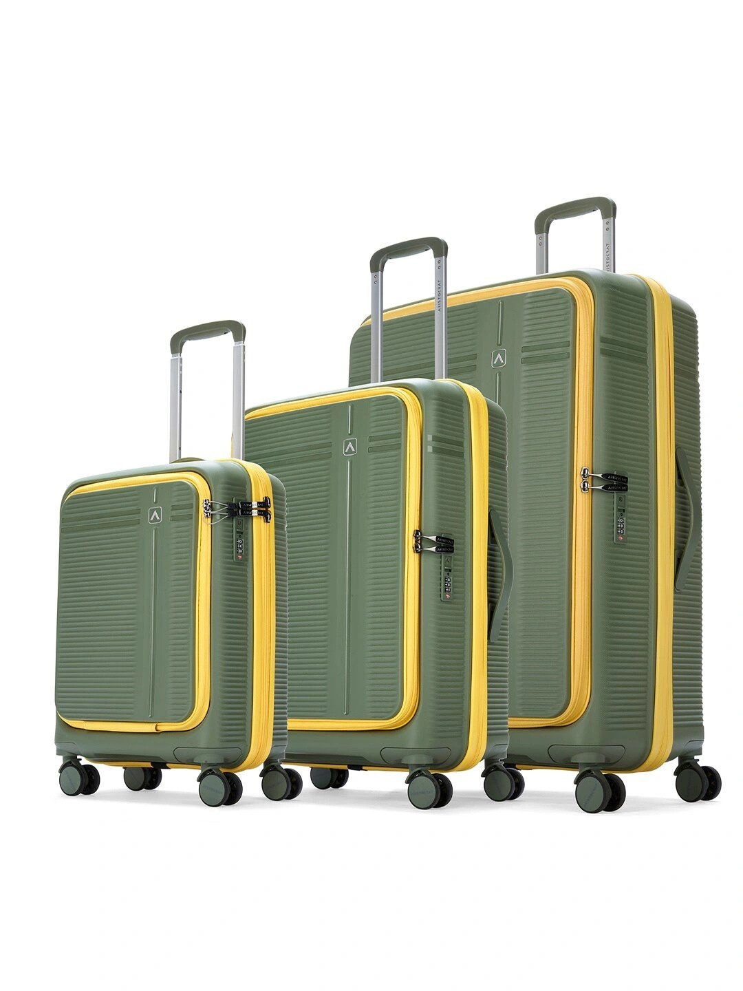 Aristocrat Set of 3 Solana Solid 360-Degree Rotation 8 Wheel Oversized Trolley Bag- 120.9L