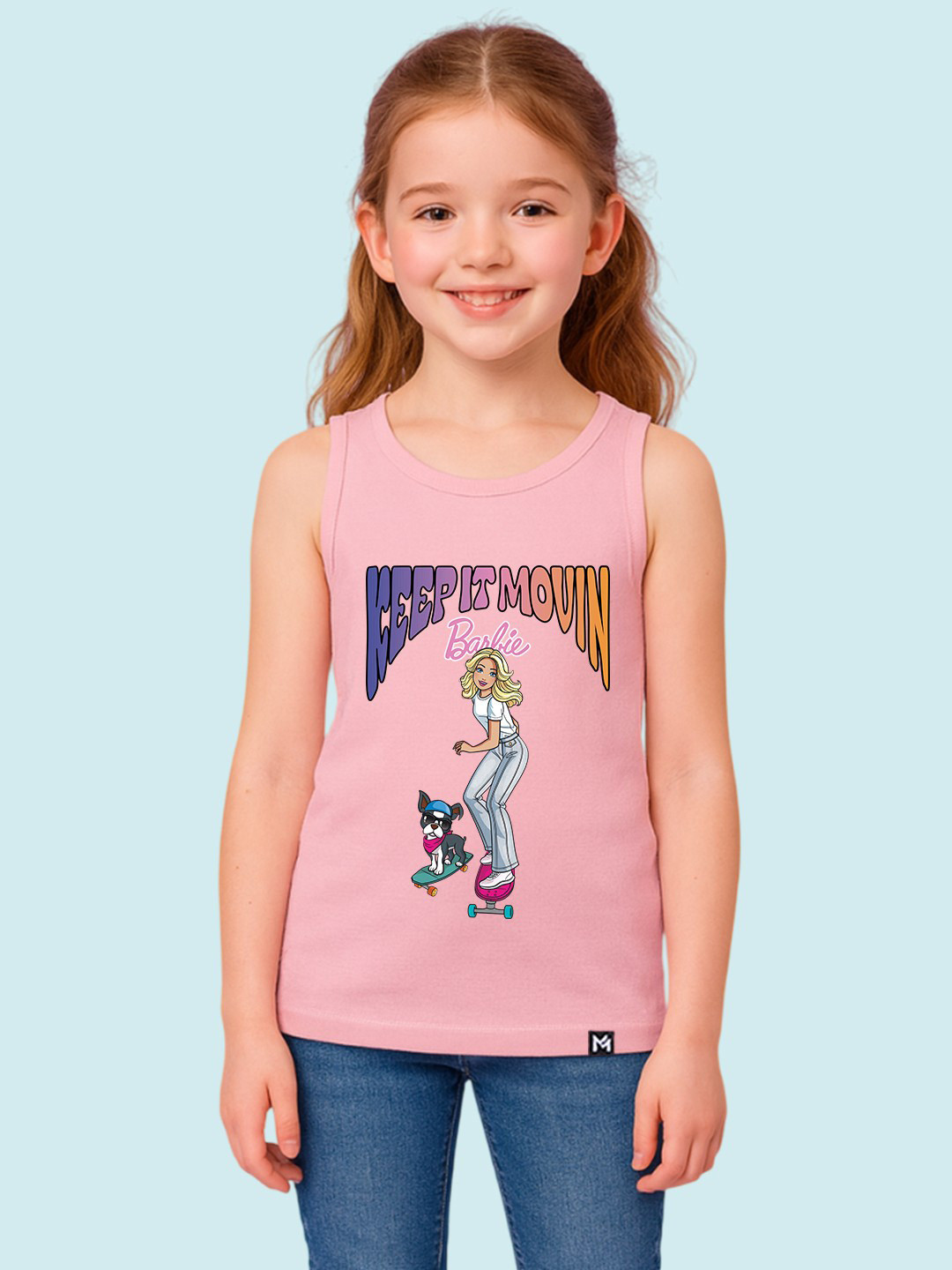 YK X Minute Mirth Girls Barbie Printed Sleeveless Cotton Tops
