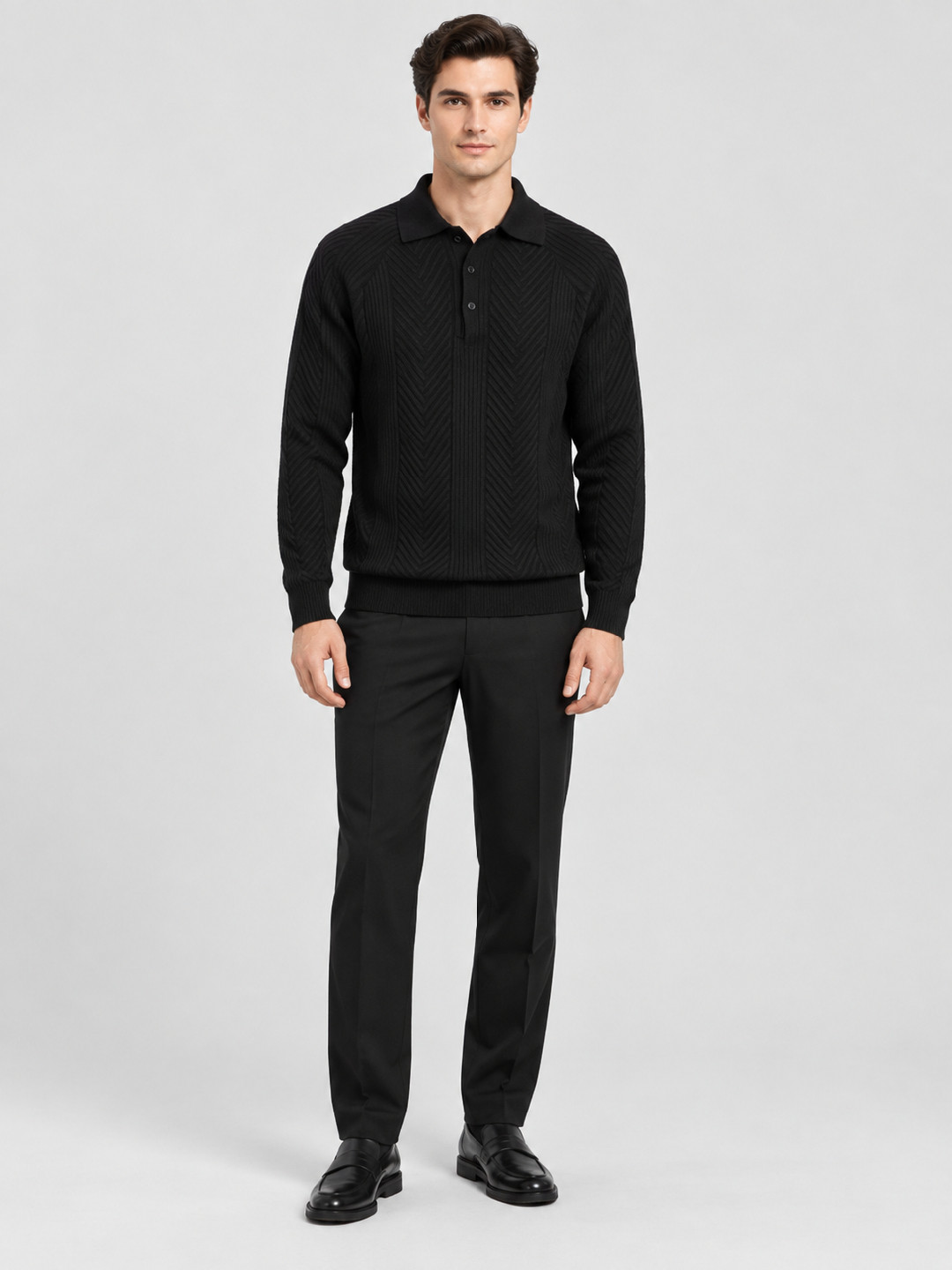StyleCast Men Regular Fit Striped Polo Collar Long Sleeve T-shirt